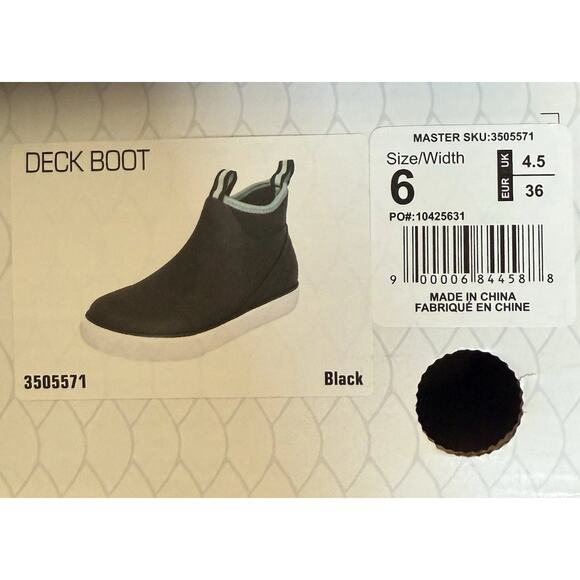 Ladies Deck Boots Sz 6M, Black Waterproof Slip-On w/ Pull Tabs Non-Marking Sole - Picture 8 of 9